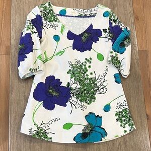 Deletta - sold at Anthropology- Floral Print Top with Blue and Green Accents